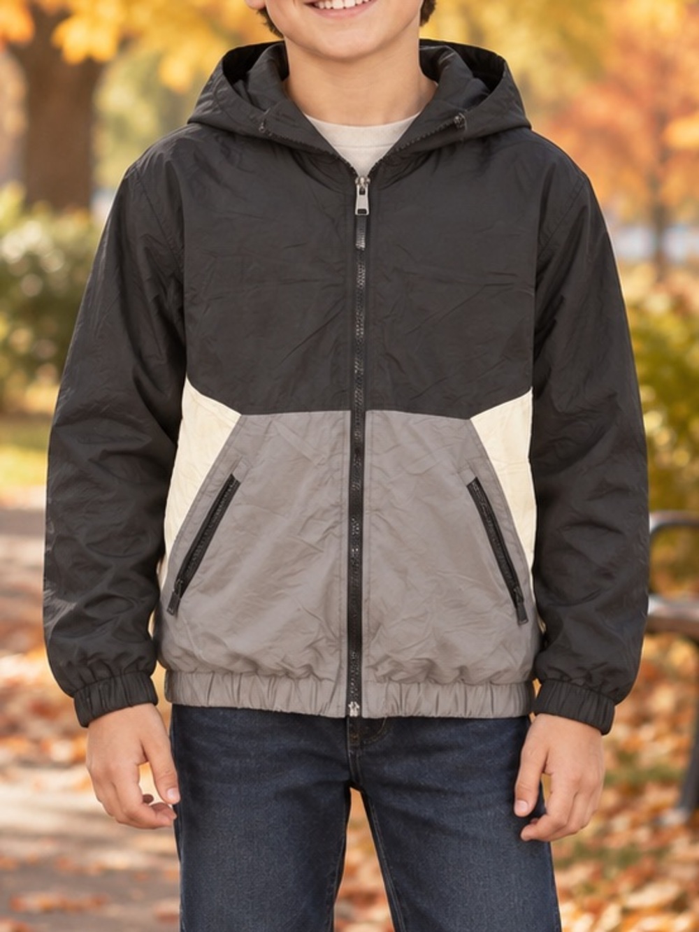 Zara- Color-Block Fleece-Lined Hooded Windbreaker Jacket Size 10